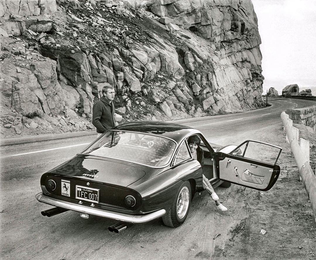Steve McQueen taking his 1963 Ferrari 250 GT Berlinetta Lusso for a spin with his wife Neile A...jpg